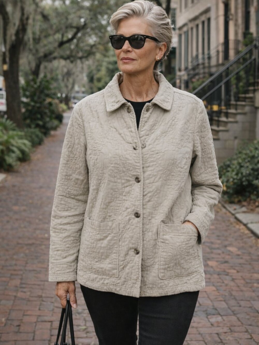 Better Than Basic Beige Quilted Jacket Button Front Pockets Women’s Size S